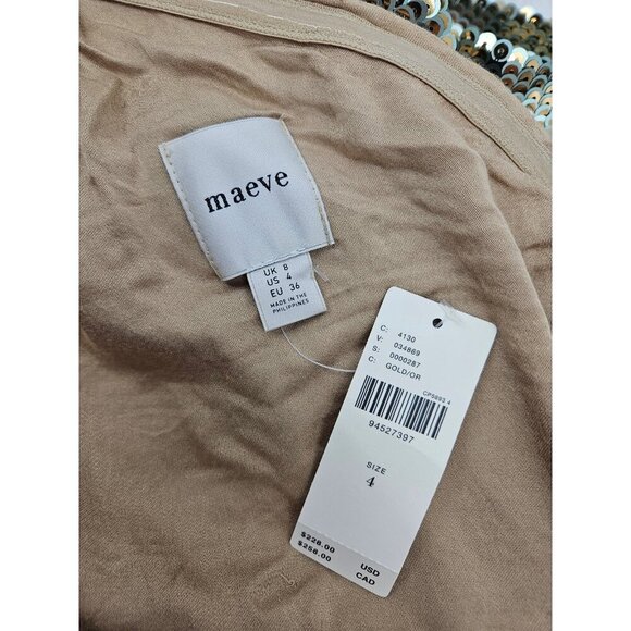 New Maeve One Shoulder Gold Sequin Mini Dress Womens 4 Body Con - Picture 8 of 10